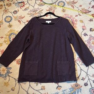 Pure Jill Deep Purple Organic Cotton Top with Pockets XL
